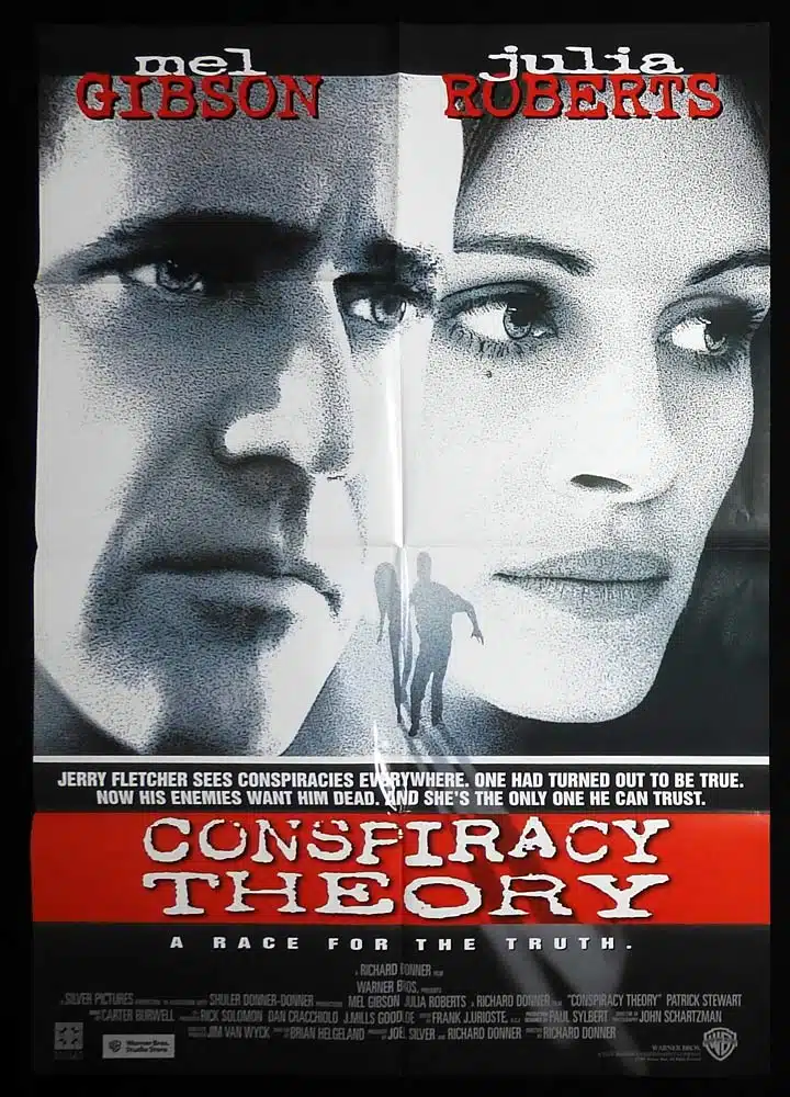 CONSPIRACY THEORY Original One Sheet Movie Poster Mel Gibson Julia Roberts Patrick Stewart