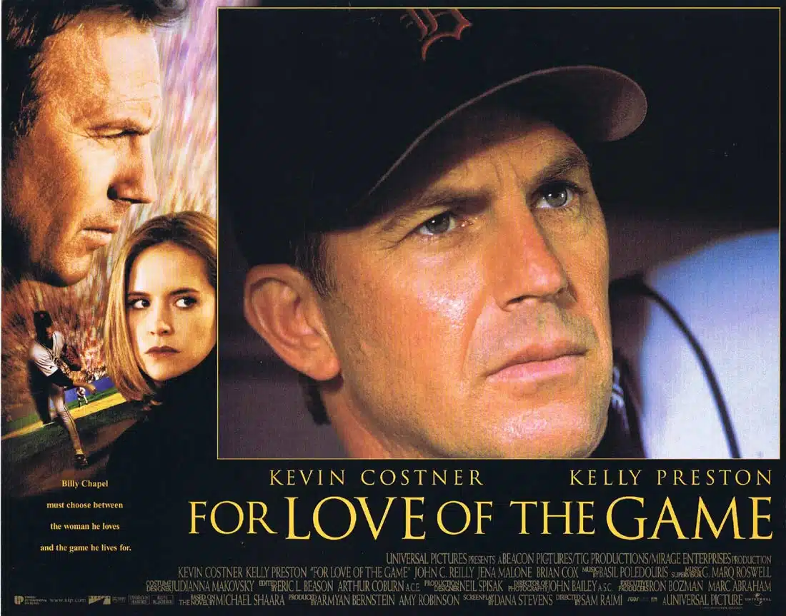 FOR LOVE OF THE GAME Original Lobby Card 1 Kevin Costner Kelly Preston Sam  Raimi - Moviemem Original Movie Posters