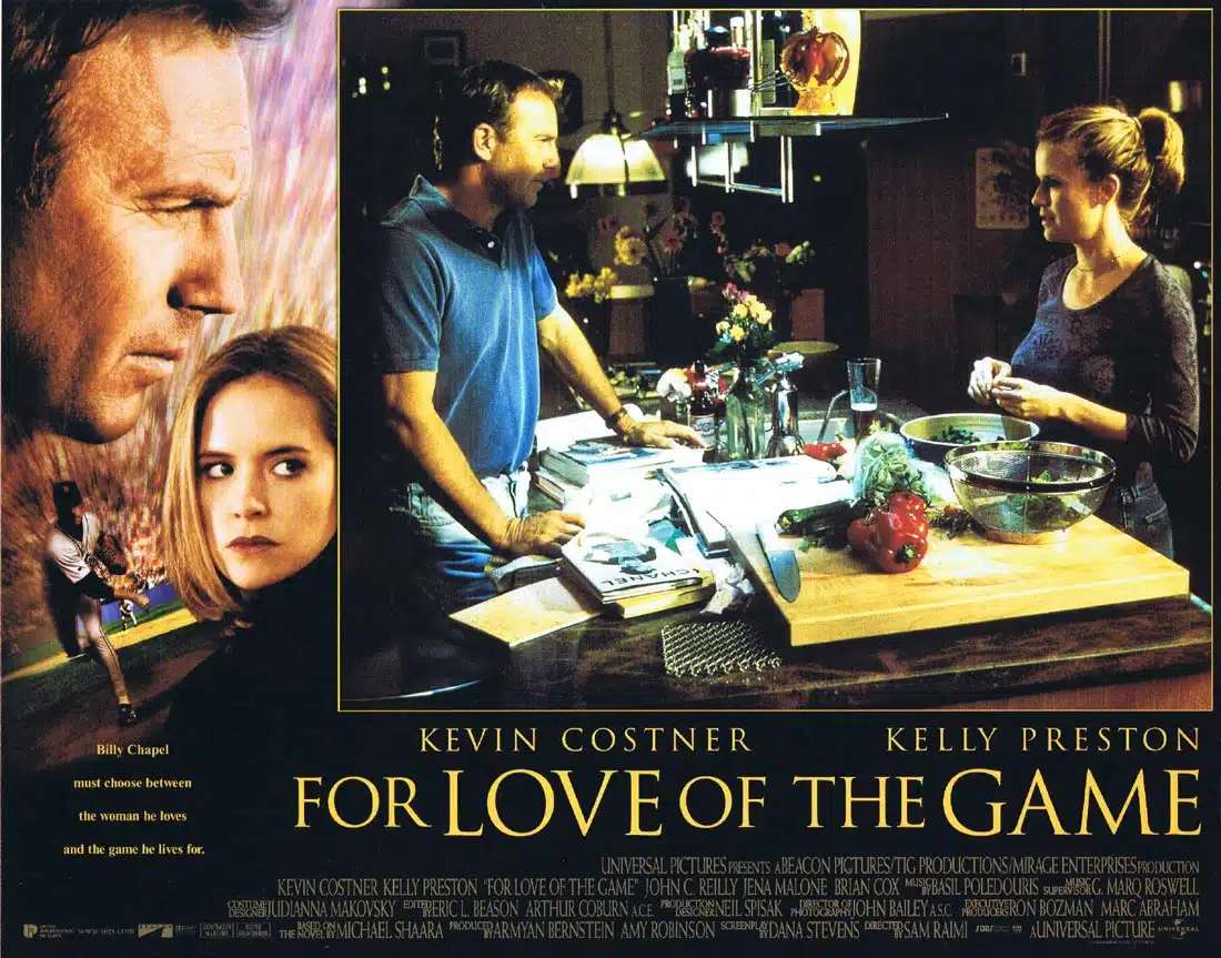 FOR LOVE OF THE GAME Original Lobby Card 3 Kevin Costner Kelly Preston Sam Raimi