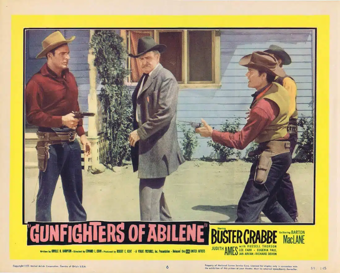 GUNFIGHTERS OF ABILENE Original Lobby Card 6 Buster Crabbe Barton MacLane