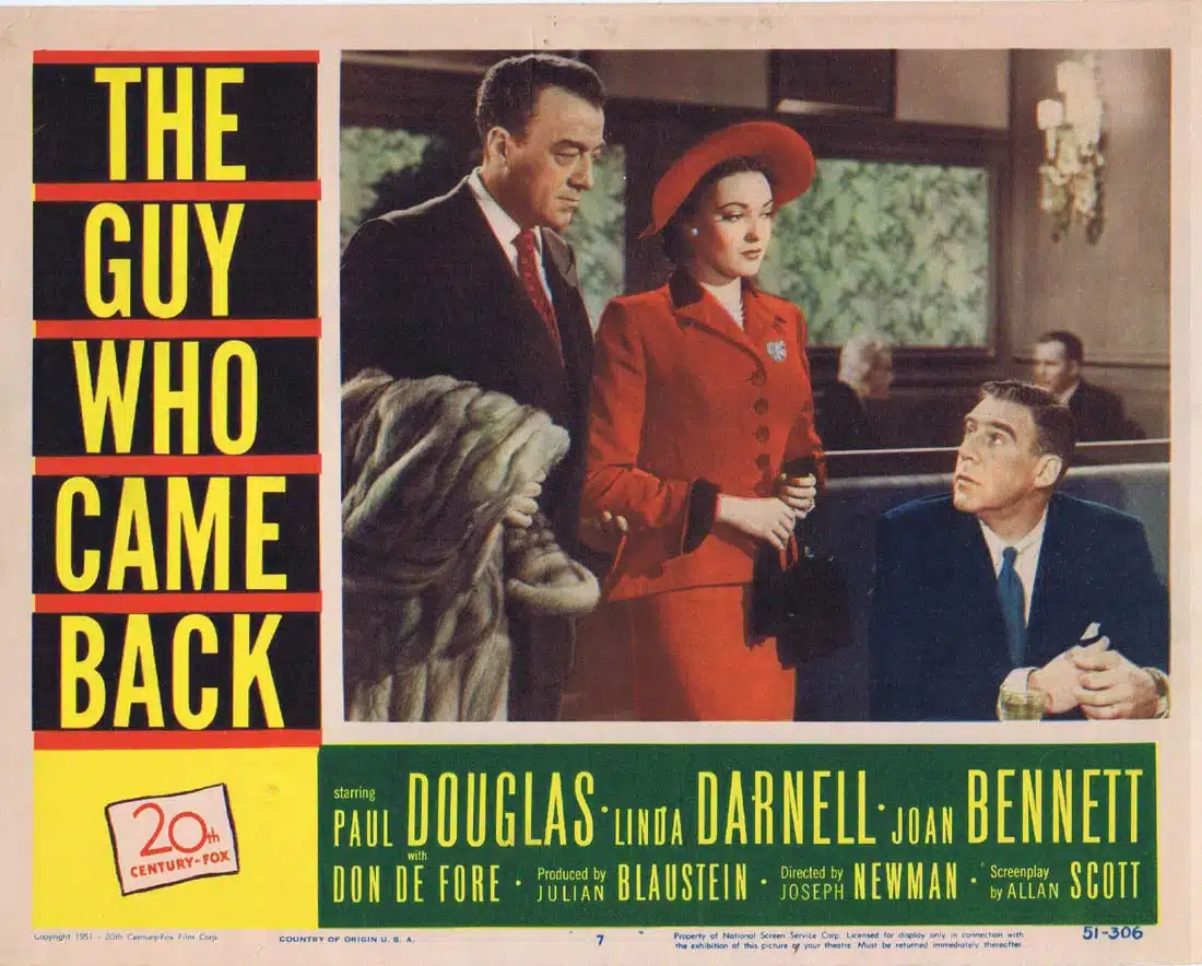 THE GUY WHO CAME BACK Original Lobby Card 7 Paul Douglas Joan Bennett Linda Darnell