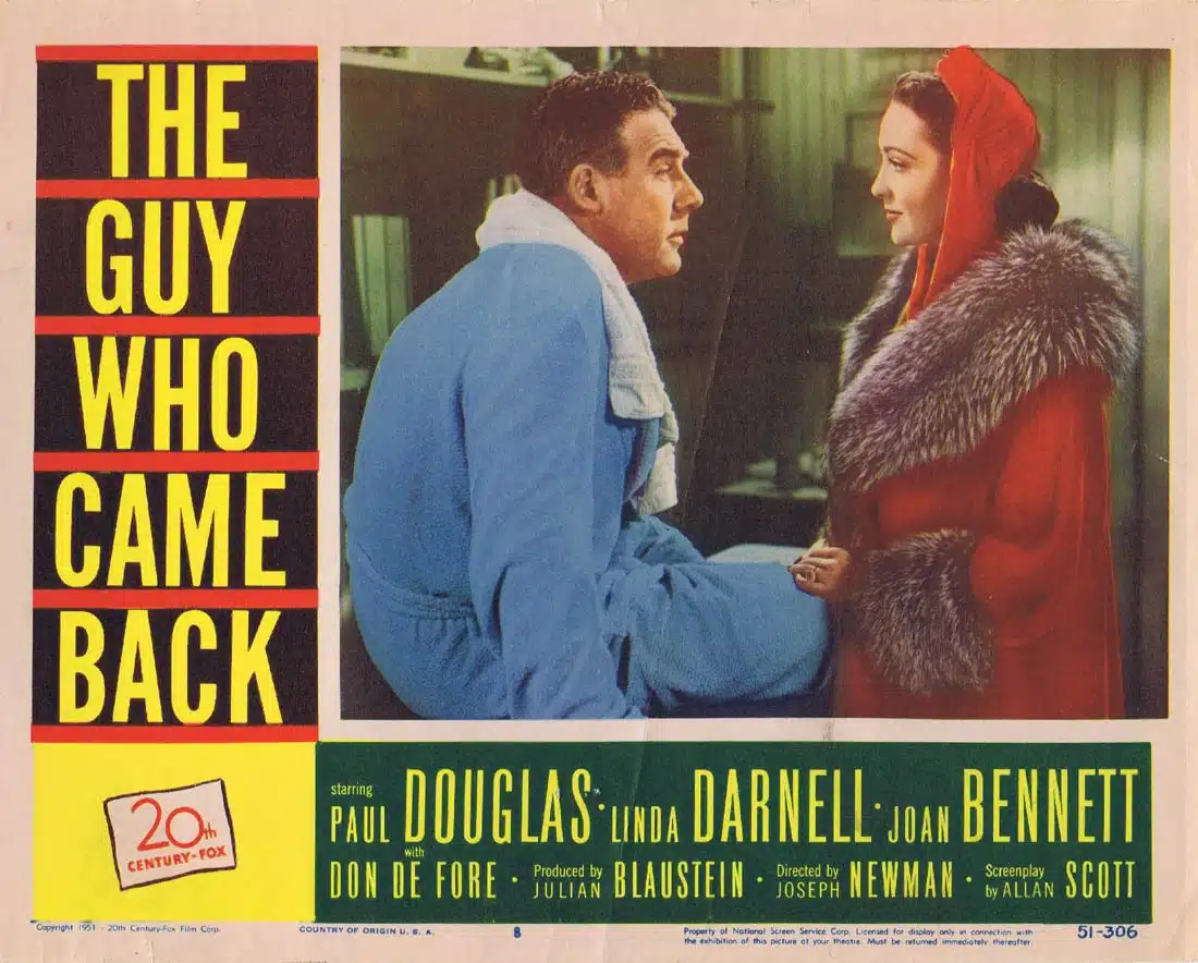 THE GUY WHO CAME BACK Original Lobby Card 8 Paul Douglas Joan Bennett Linda Darnell