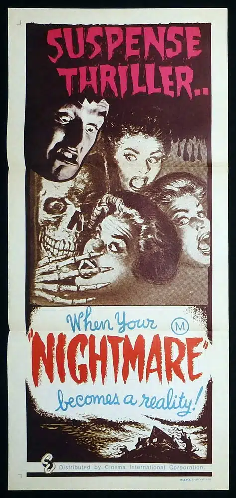 NIGHTMARE Original Australian release Daybill Movie Poster attributed to Hammer Horror