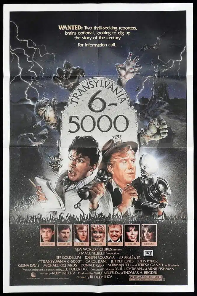 TRANSYLVANIA 6-500 Original US One Sheet Movie Poster Jeff Goldblum Geena Davis Horror