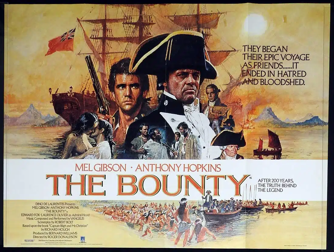 THE BOUNTY Original British Quad movie poster Mel Gibson Anthony Hopkins