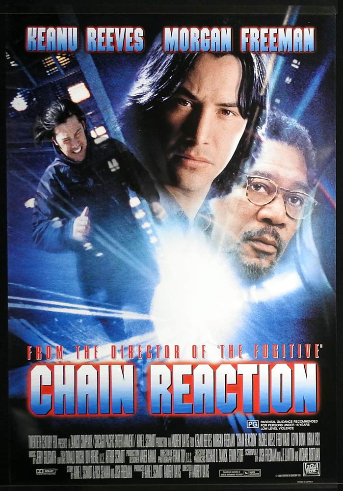 1996 Chain Reaction 1SH D/S Movie Poster 27 x 41 Keanu Reeves Morgan F —