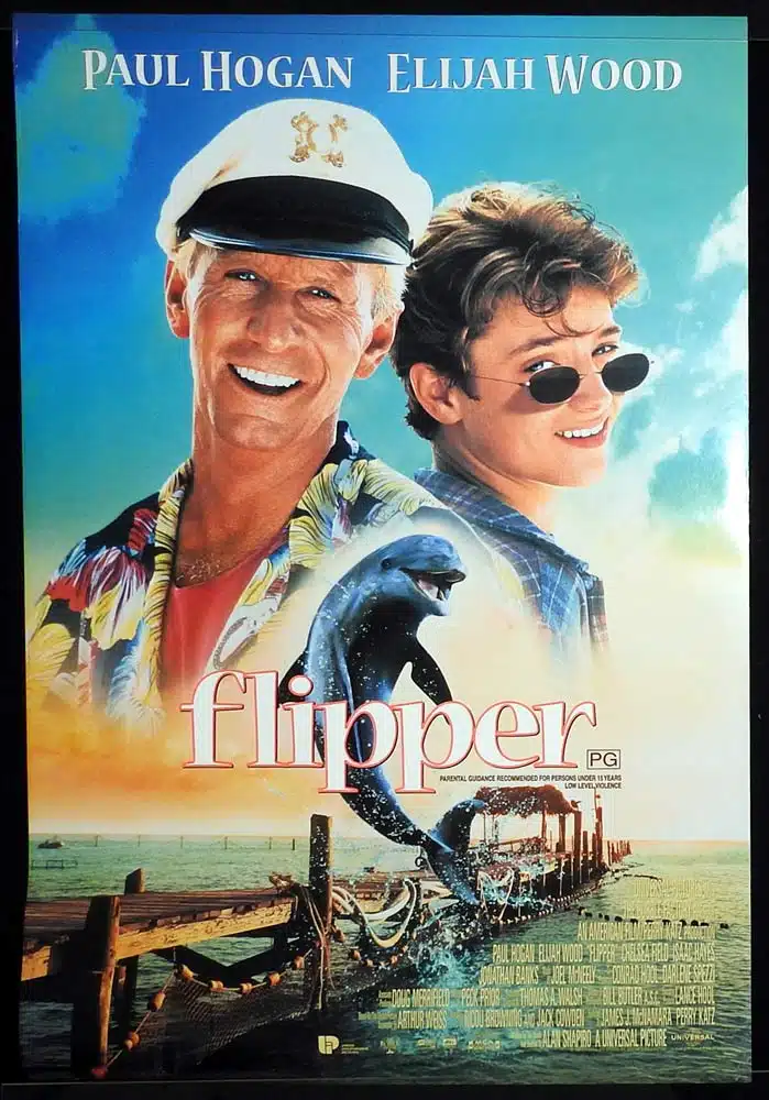 FLIPPER Original DS One Sheet Movie Poster Paul Hogan Elijah Wood Dolphin