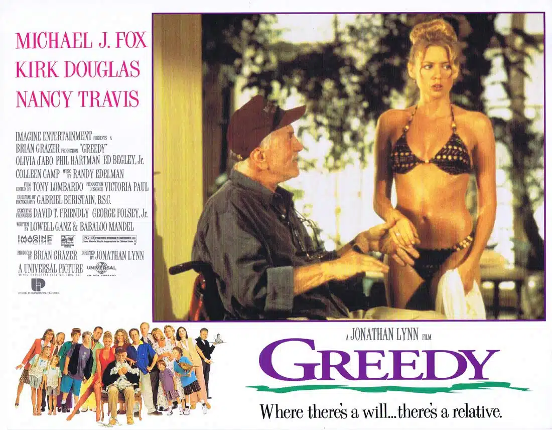 GREEDY Original Lobby Card 1 Michael J. Fox Olivia d’Abo Kirk Douglas