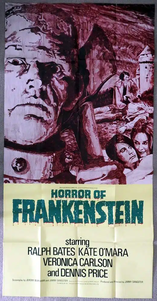 HORROR OF FRANKENSTEIN Original English 3 Sheet Movie Poster Hammer Horror