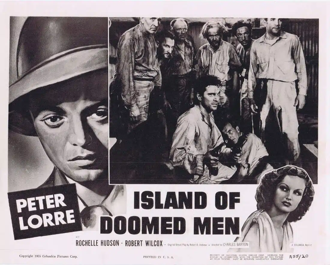 ISLAND OF DOOMED MEN Original 1955r Lobby Card Peter Lorre Film Noir