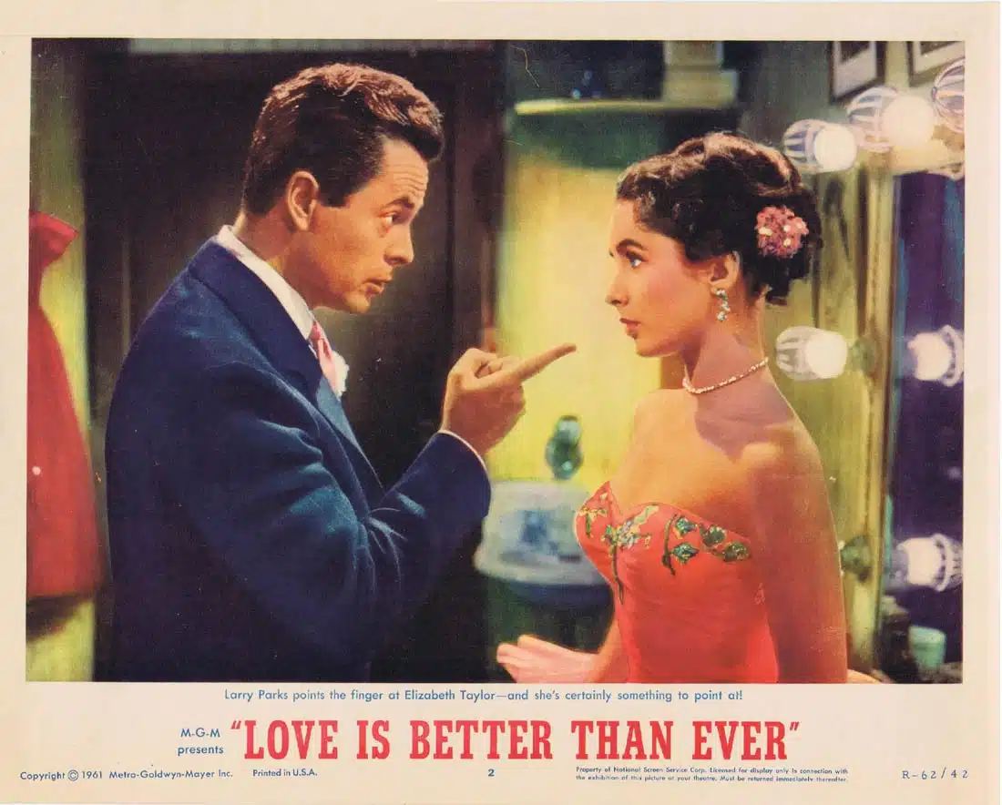 LOVE IS BETTER THAN EVER Original 1962r Lobby card 2 Larry Parks Elizabeth Taylor