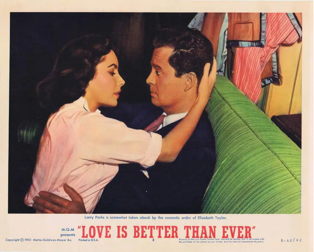 LOVE IS BETTER THAN EVER Original 1962r Lobby card 3 Larry Parks Elizabeth Taylor