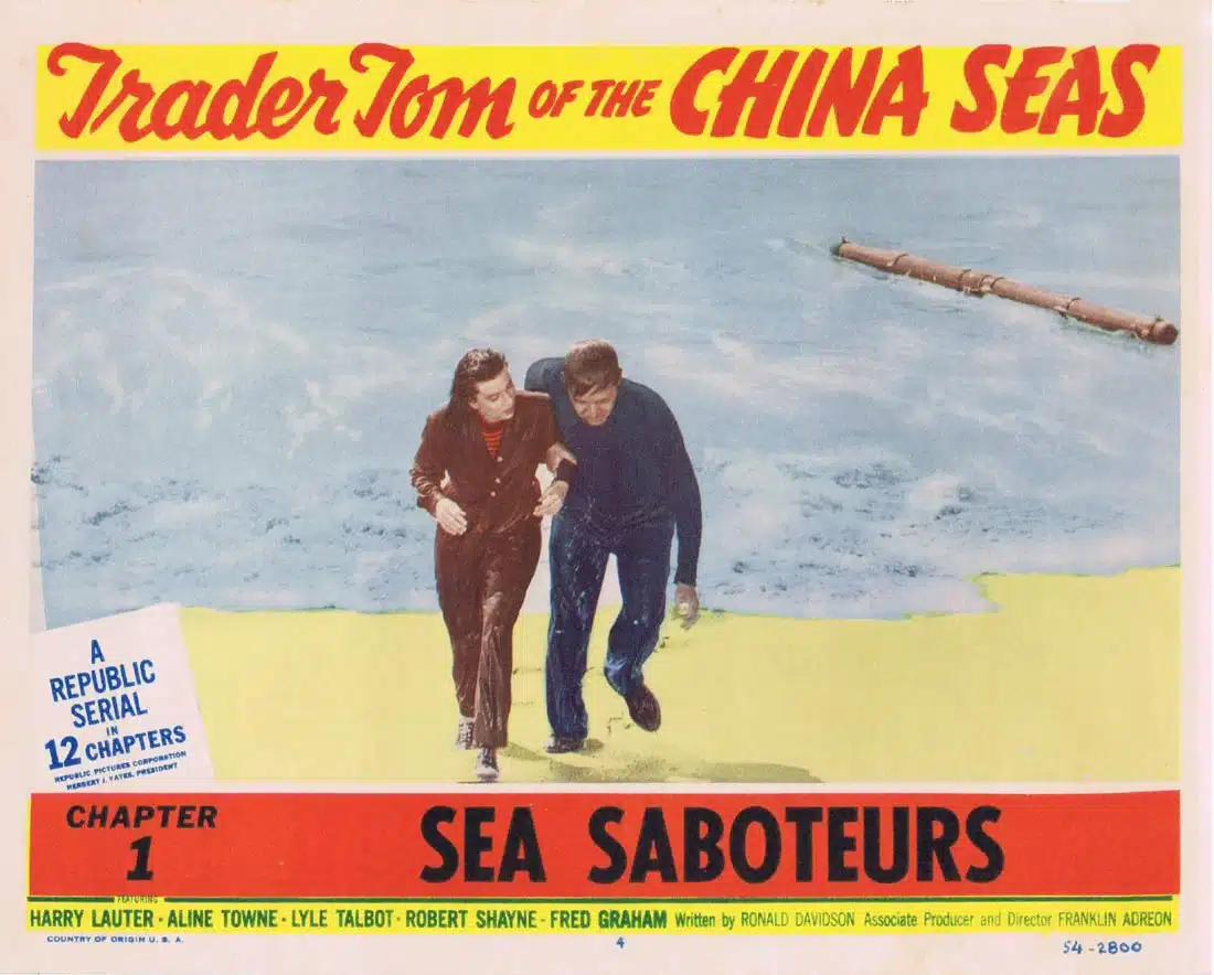 TRADER TOM OF THE CHINA SEAS Original Lobby Card 4 Republic Serial Chapt 1 Harry Lauter Aline Towne
