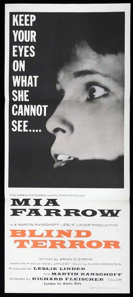 BLIND TERROR Original Daybill Movie poster Mia Farrow Horror See No Evil