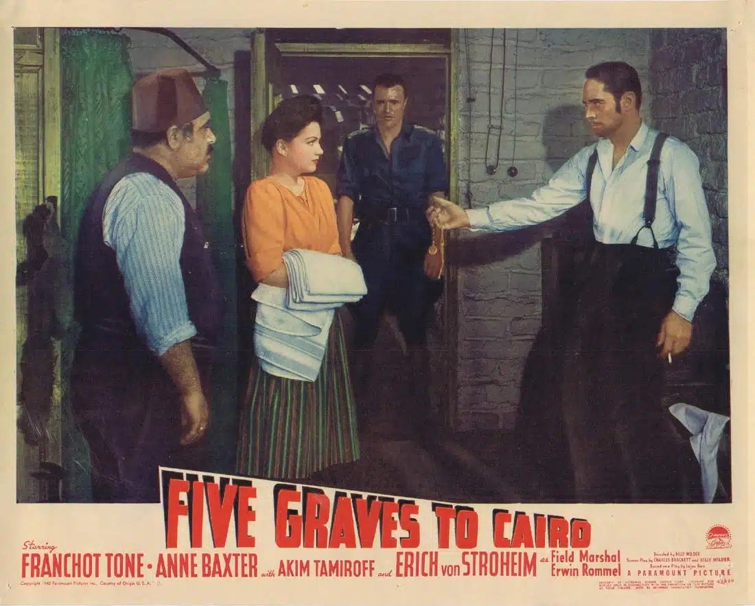 FIVE GRAVES TO CAIRO Original Lobby Card 2 Franchot Tone Anne Baxter Billy Wilder