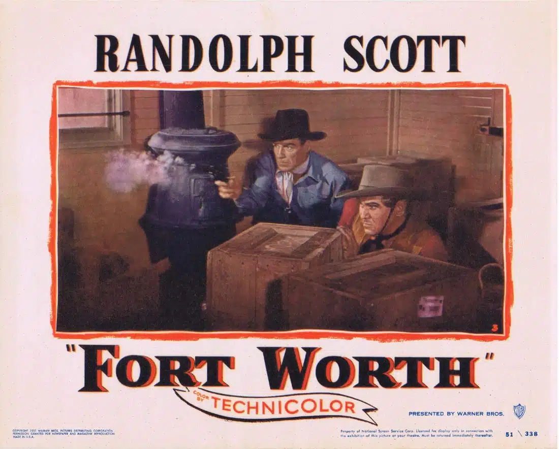 FORT WORTH Original Lobby Card 3 Randolph Scott Western