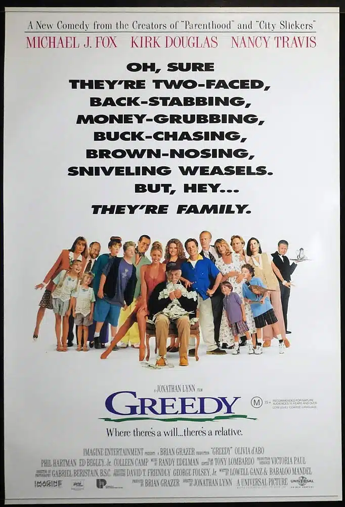 GREEDY Original One sheet Movie poster Michael J. Fox Kirk Douglas Nancy Travis