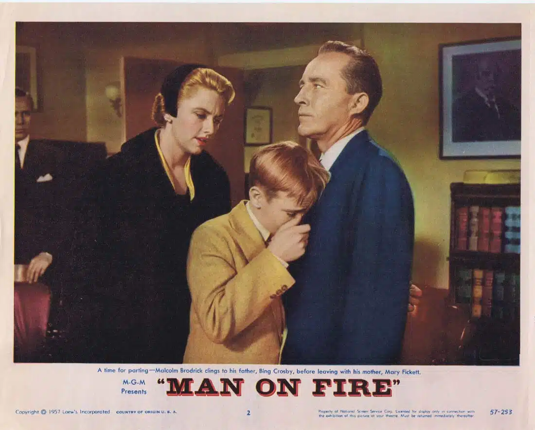 MAN ON FIRE Original Lobby Card 2 Bing Crosby Inger Stevens