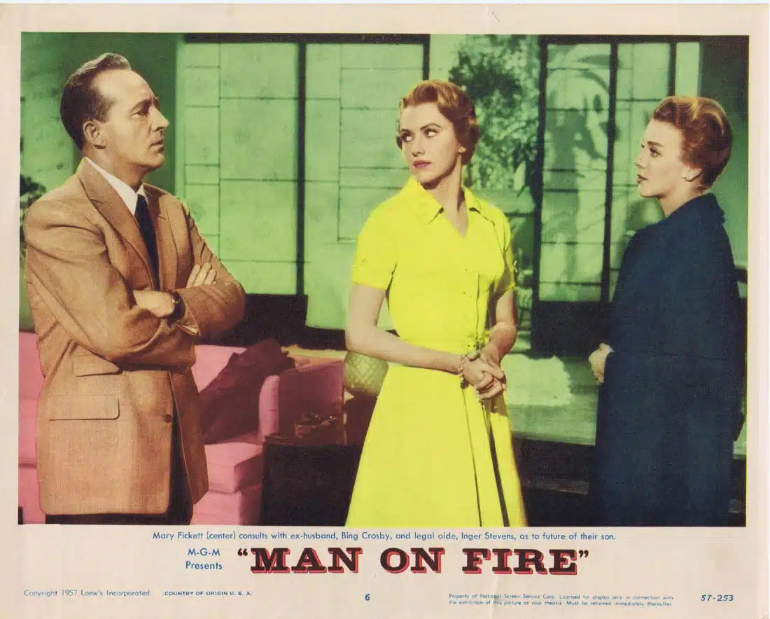MAN ON FIRE Original Lobby Card 6 Bing Crosby Inger Stevens