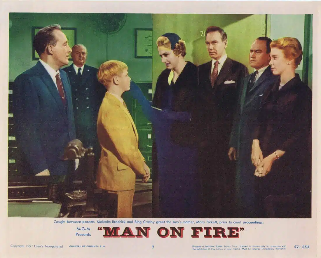 MAN ON FIRE Original Lobby Card 7 Bing Crosby Inger Stevens