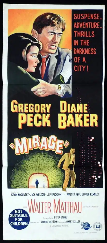 MIRAGE Original Daybill Movie Poster Gregory Peck Diane Baker Kevin McCarthy