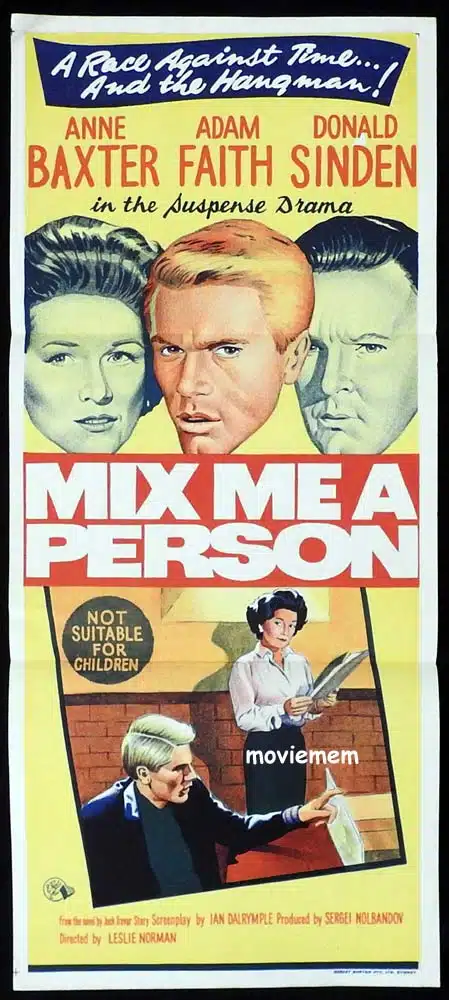 MIX ME A PERSON Original Daybill Movie Poster Anne Baxter Donald Sinden Adam Faith