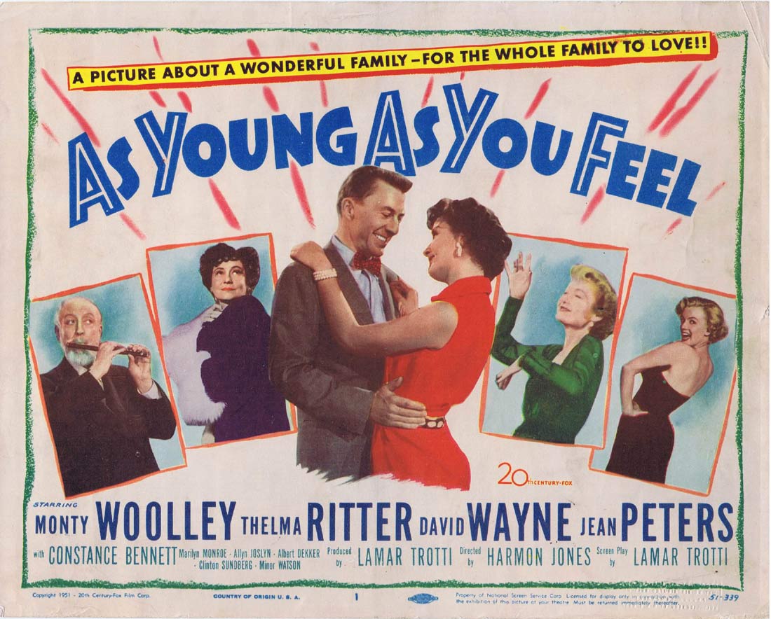 AS YOUNG AS YOU FEEL Original Title Lobby Card Marilyn Monroe Thelma Ritter