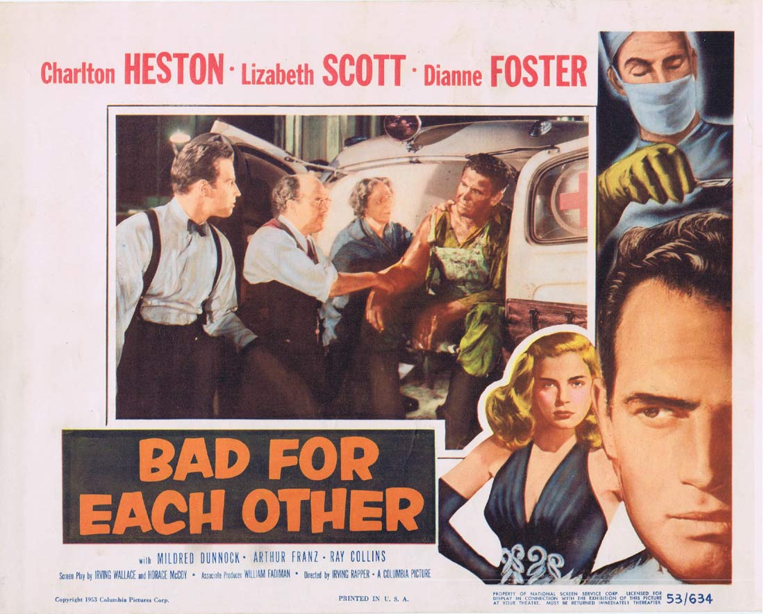 BAD FOR EACH OTHER Lobby Card 2 Charlton Heston Lizabeth Scott Film Noir Bad Girl