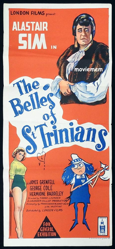 THE BELLES OF ST TRINIANS Original Daybill Movie poster Alastair Sim Joyce Grenfell