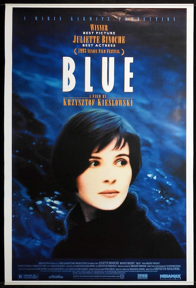 BLUE aka THREE COLOURS BLUE Original One sheet Movie poster Juliette Binoche Benoît Régent