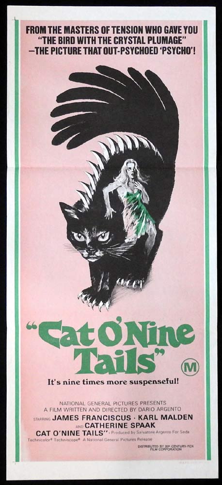THE CAT O NINE TAILS Original Daybill Movie poster Dario Argento James Franciscus Horror