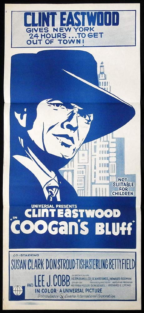 COOGAN’S BLUFF Original Blue Style Daybill Movie poster Clint Eastwood