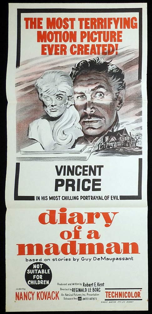 DIARY OF A MADMAN Original Daybill Movie poster Vincent Price Nancy Kovack Horror