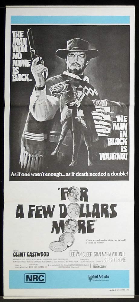 FOR A FEW DOLLARS MORE Original 70sr Daybill Movie poster Clint Eastwood Lee Van Cleef