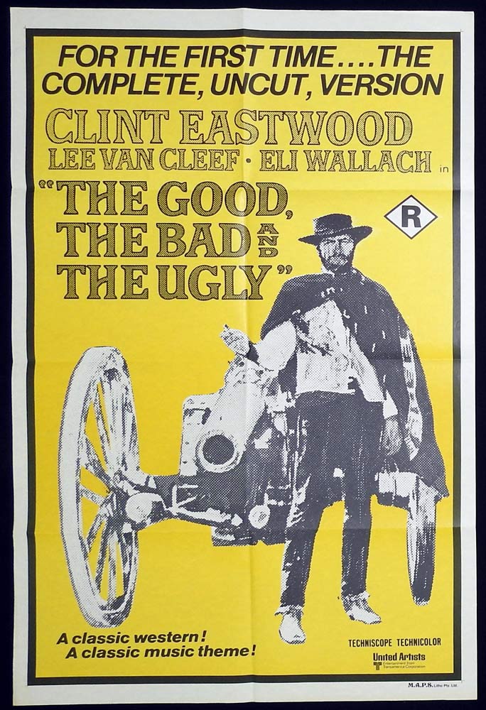 THE GOOD THE BAD AND THE UGLY Original UNCUT 1970s One sheet Movie poster Clint Eastwood