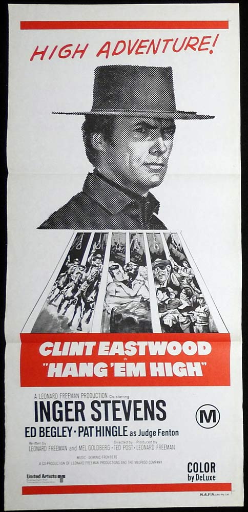 HANG EM HIGH Original 70sr Daybill Movie poster Clint Eastwood Inger Stevens