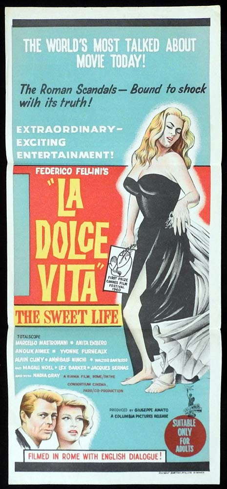 LA DOLCE VITA Original Daybill Movie poster Anita Ekberg Federico Fellini RARE