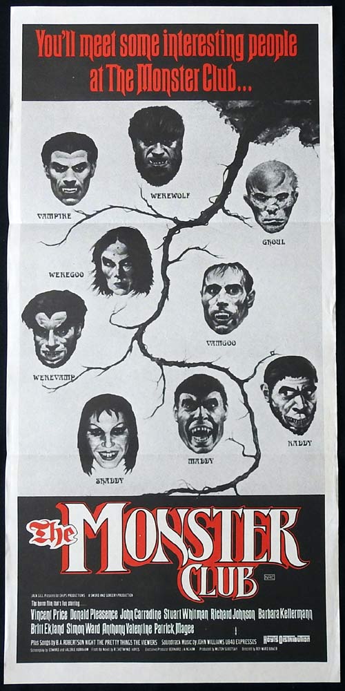THE MONSTER CLUB Original Daybill Movie poster Vincent Price Donald Pleasence Horror