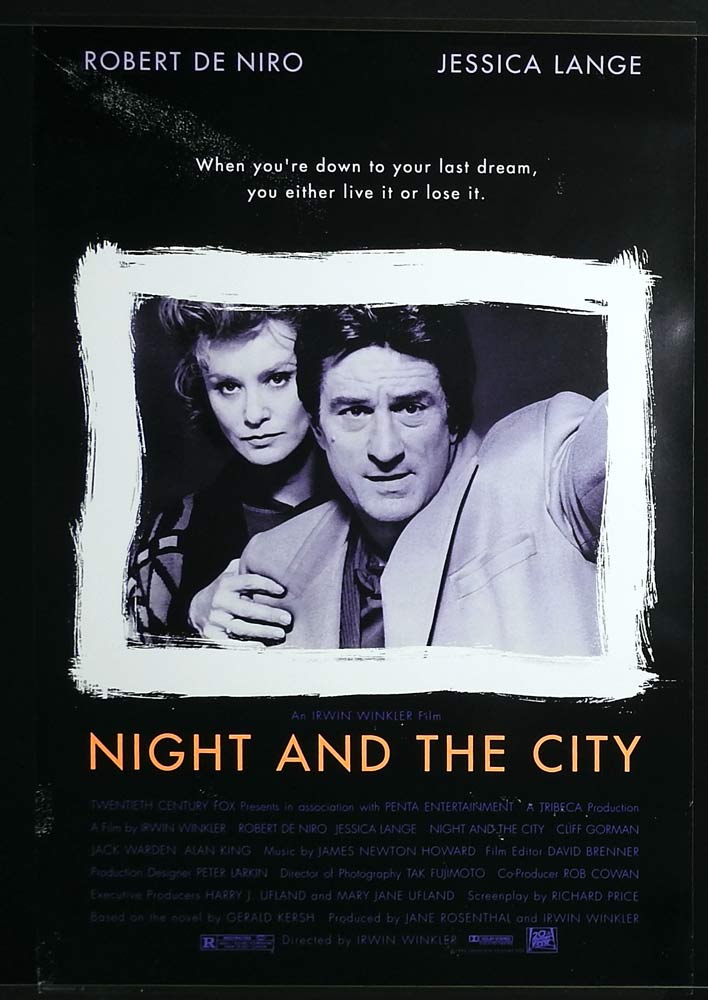 NIGHT AND THE CITY Original One sheet Movie poster Robert De Niro Jessica Lange