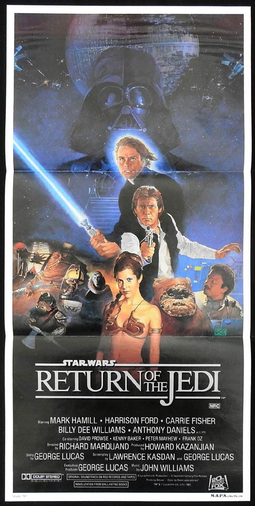 RETURN OF THE JEDI Original Daybill Movie poster Mark Hamill Harrison Ford Star Wars