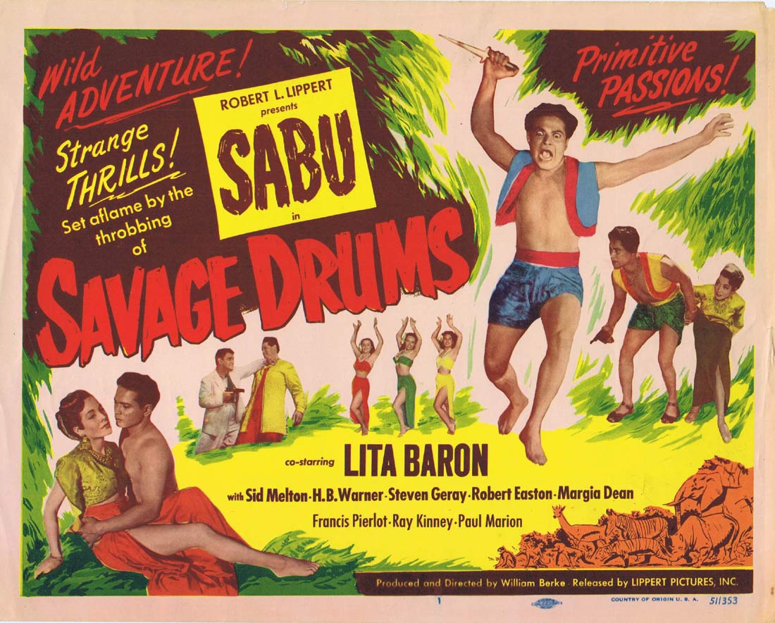 SAVAGE DRUMS Original Title Lobby Card Sabu Lita Baron H.B. Warner