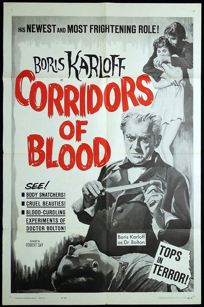 CORRIDORS OF BLOOD Original US One Sheet Movie Poster Boris Karloff Christopher Lee