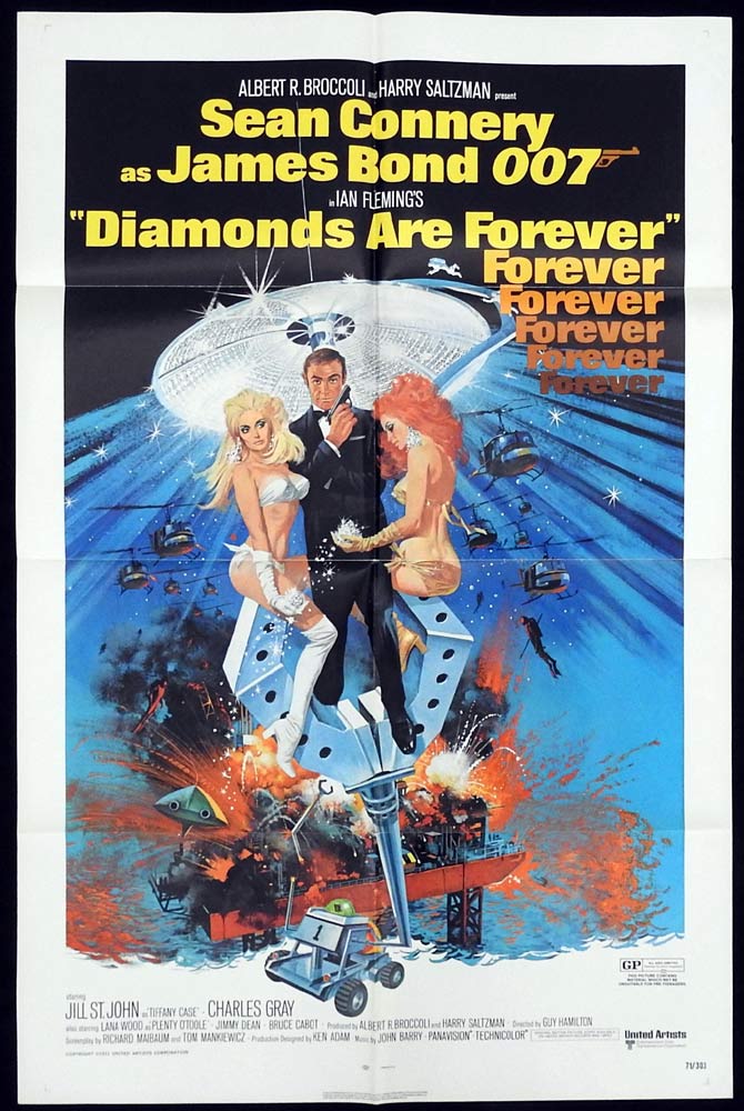 DIAMONDS ARE FOREVER Original US One Sheet Movie poster Sean Connery James Bond