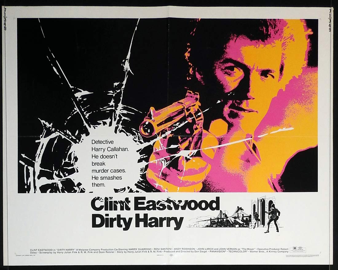DIRTY HARRY Rare US Half Sheet Movie poster Clint Eastwood Bill Gold art