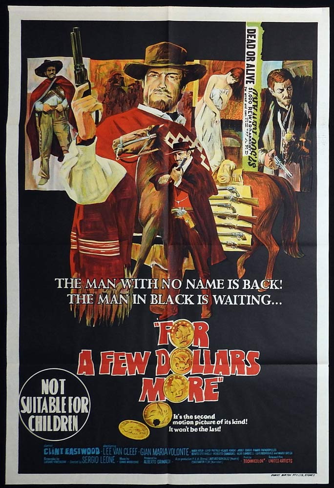 FOR A FEW DOLLARS MORE Original Australian One Sheet Movie poster Clint Eastwood