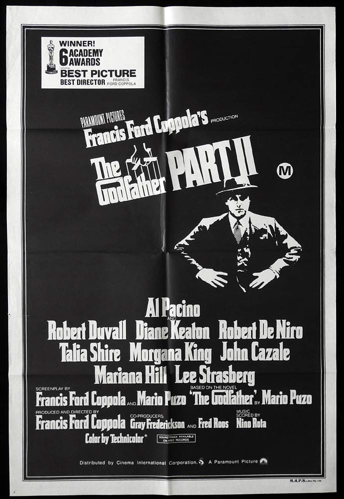 THE GODFATHER PART II Original One Sheet Movie poster Al Pacino Robert Duvall