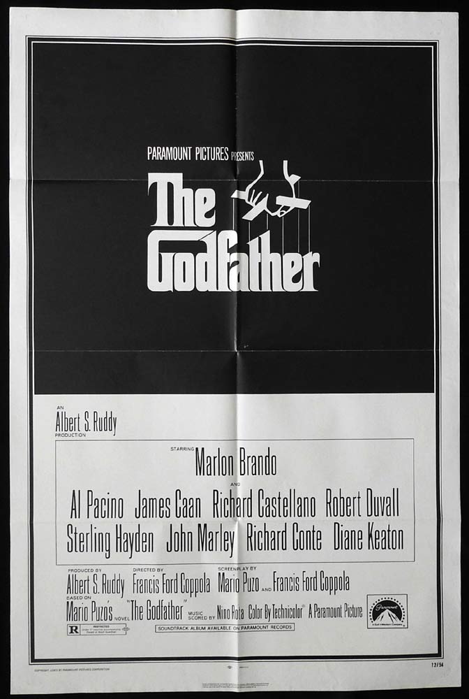 THE GODFATHER Original US One Sheet Movie poster Al Pacino Marlon Brando