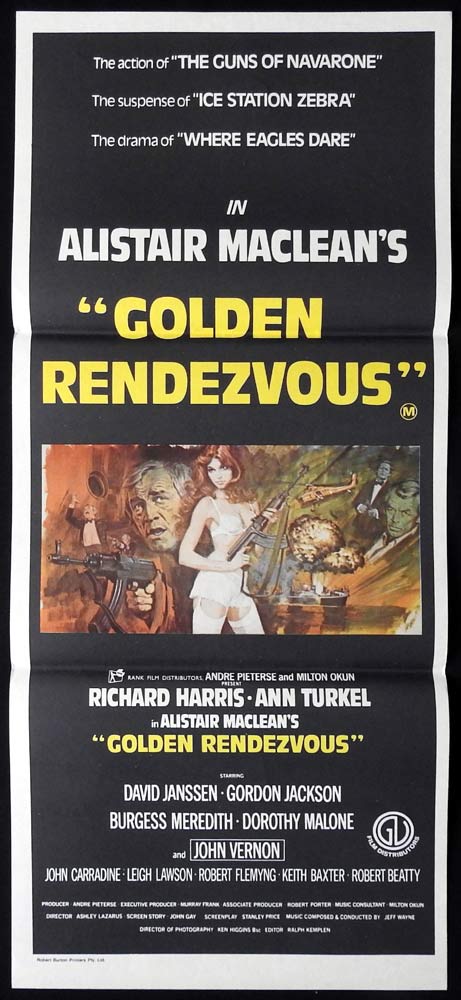 GOLDEN RENDEZVOUS Original daybill Movie poster Richard Harris Ann Turkel