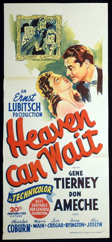 HEAVEN CAN WAIT Original Daybill Movie Poster Gene Tierney Don Ameche 1943