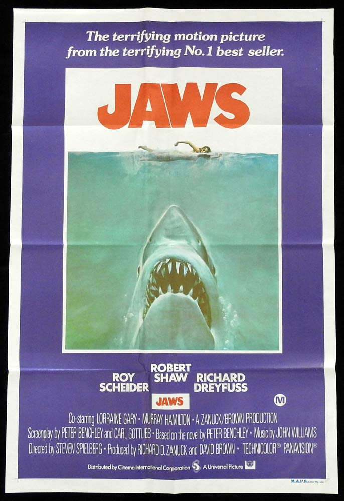 JAWS Original Australian One Sheet Movie poster Richard Dreyfuss Shark
